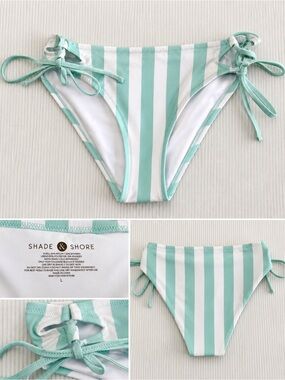Shade & Shore Mint & White Striped Side-Tie Bikini Bottom | Size Large